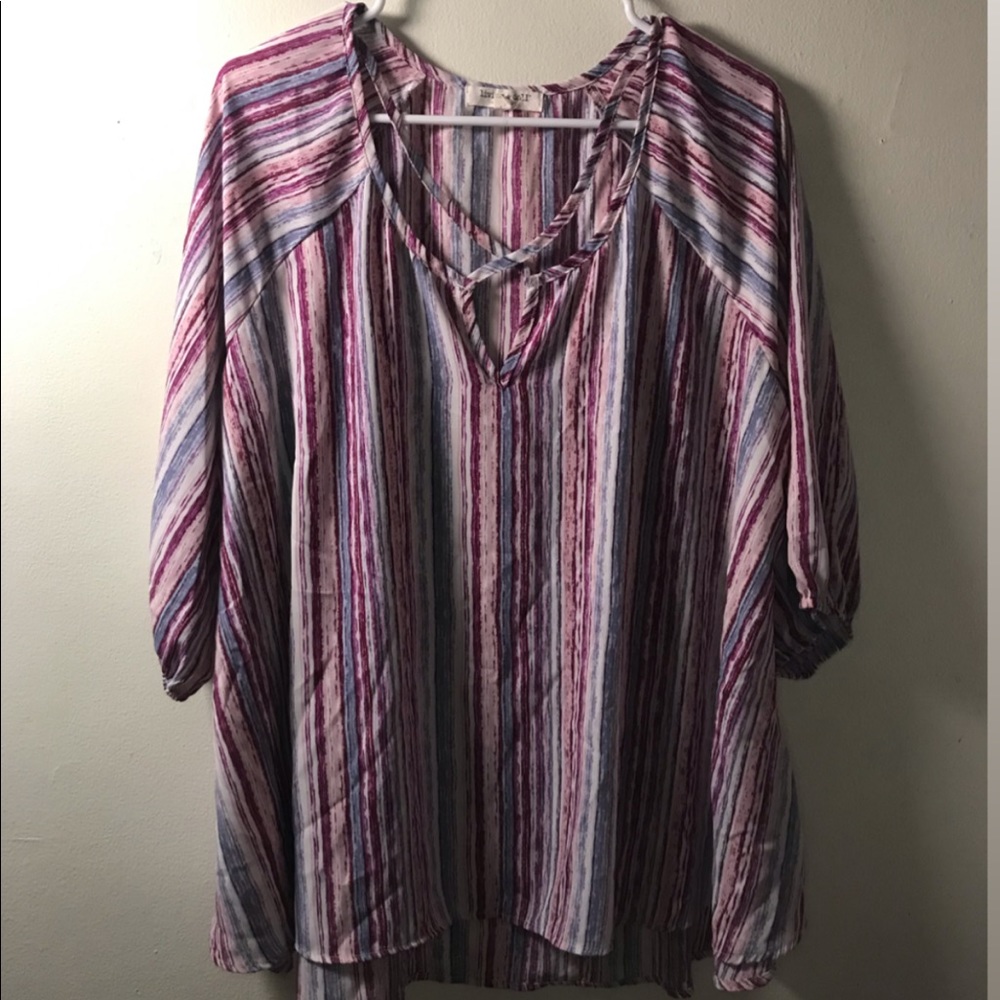 Purple/Pink/ White Crisscross Blouse